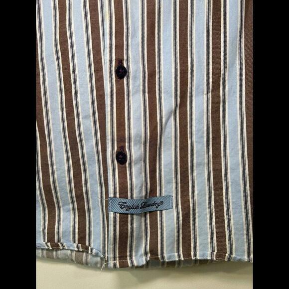 English Laundry Boys Size 10 Striped Dress Shirt Blue/Brown Contrast Cuffs $49 - Picture 4 of 12